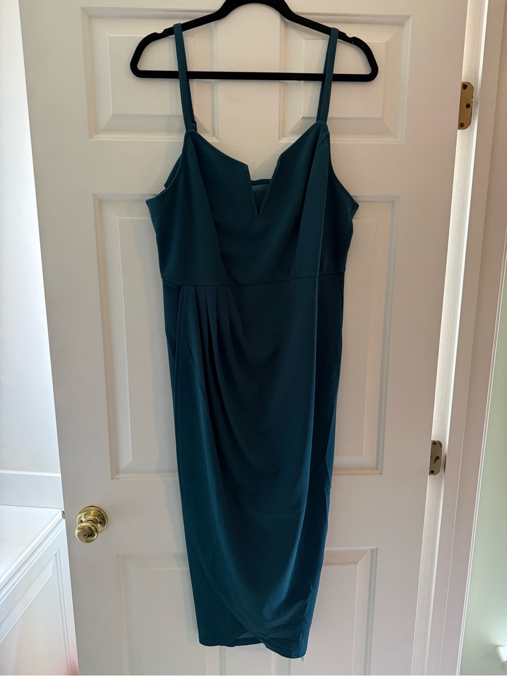BloomChic Teal Strap Midi Dress with V-Notch